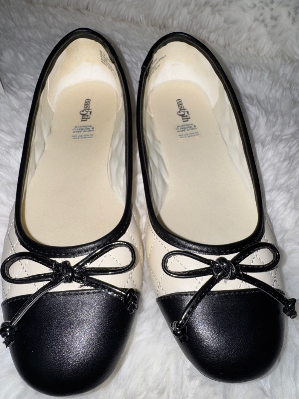 East 5th Cream and Black Bow Ballet Flats